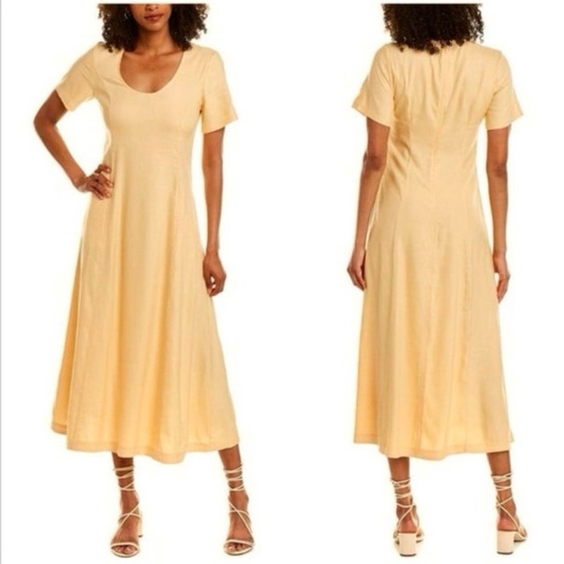 Club Monaco Midi Dress Size 4 Linen Butter Yellow Nwt Minimalist Drop Waist